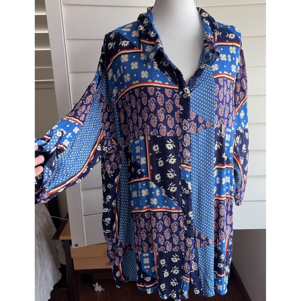 Evans Womens Tunic Island Breeze Patchwork Top 26/28 Boho Viscose Blouse